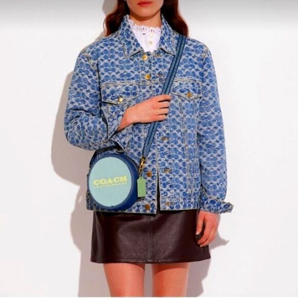 COACH KIA BLUE COLORBLOCK ROUND CIRCLE CANTEEN CROSSBODY BAG GUITAR STRAP - Picture 3 of 16